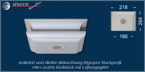 Endstück mit Lüftungsgitter für direkte und indirekte Beleuchtung München 190+2x205