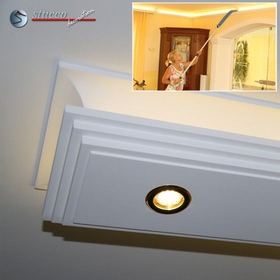 Stuckprofil für direkte und indirekte Deckenbeleuchtung Dortmund 190+2x209 PLEXI PLUS mit stufenförmigem Stuckprofil und LED Beleuchtung