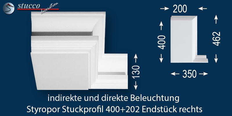 Endstück rechts für direkte und indirekte Beleuchtung Essen 400+202