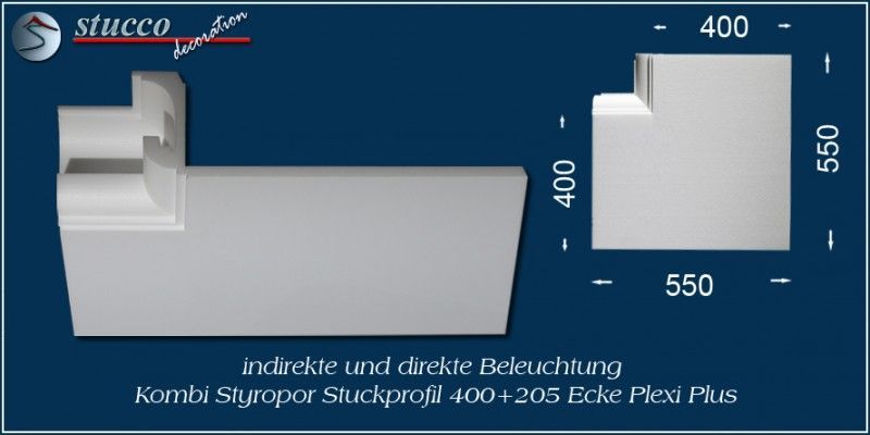 Inneres Eckelement für direkte und indirekte Beleuchtung München 400+205 PLEXI PLUS