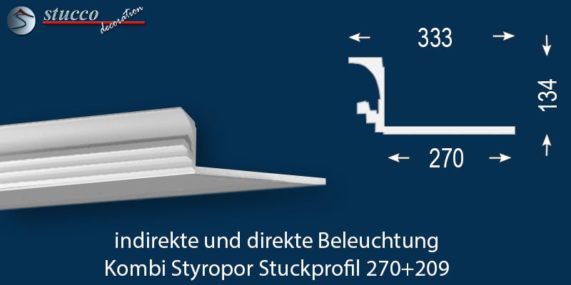 Stuckleiste für direkte und indirekte Deckenbeleuchtung Dortmund 270+209
