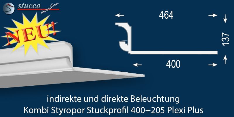 LED Lichtleiste für direkte und indirekte Deckenbeleuchtung München 400+205 PLEXI PLUS