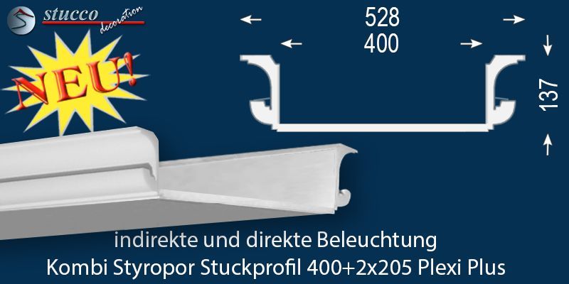 LED Lichtleiste für direkte und indirekte Deckenbeleuchtung München 400+2x205 PELXI PLUS