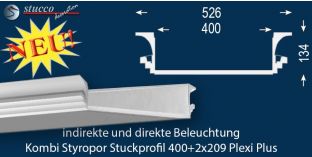 LED Deckenleiste für LED Spots und LED Streifen Dortmund 400+2x209 Plexi Plus