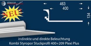 LED Deckenleiste für direkte und indirekte Beleuchtung Dortmund 400+290 Plexi Plus