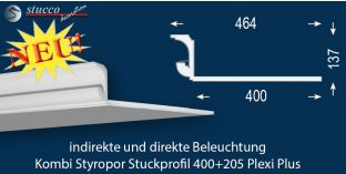 LED Deckenleiste für direkte und indirekte Beleuchtung München 400+205 Plexi Plus 