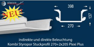 LED Deckenleiste für LED Spots und LED Streifen München 270+2x205 Plexi Plus