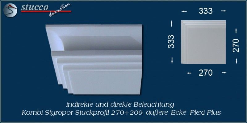 Äußeres Eckelement für direkte und indirekte Beleuchtung Dortmund 270+209 PLEXI PLUS