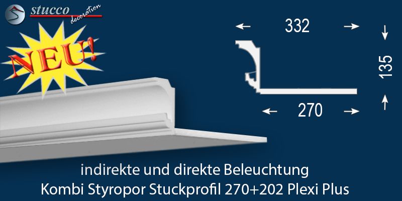 LED Deckenleiste für direkte und indirekte Beleuchtung Essen 270+202 Plexi Plus