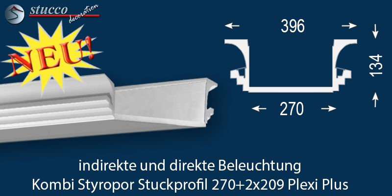 LED Deckenleiste für LED Spots und LED Streifen Dortmund 270+2x209 Plexi Plus