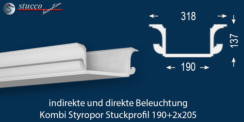 LED Deckenleisten für direkte und indirekte Beleuchtung München 190+2x205