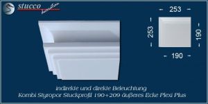 Äußeres Eckelement zum Stuckprofil für direkte und indirekte Beleuchtung Dortmund 190+209 Plexi Plus