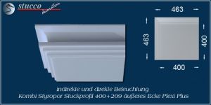 Äußeres Eckelement zum Stuckprofil für direkte und indirekte Beleuchtung Dortmund 400+209 Plexi Plus