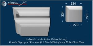 Äußeres Eckelement zum Stuckprofil für direkte und indirekte Beleuchtung München 270+205 Plexi Plus