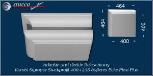 Äußeres Eckelement zum Stuckprofil für direkte und indirekte Beleuchtung München 400+205 Plexi Plus