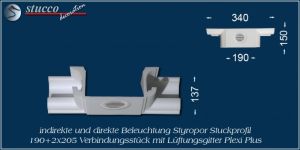 Verbindungsstück mit Lüftungsgitter für direkte und indirekte Beleuchtung München 190+2x205 Plexi Plus