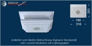 Endstück mit Lüftungsgitter für direkte und indirekte Beleuchtung Dortmund 190+2x209