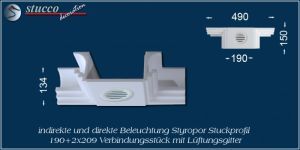 Verbindungsstück mit Lüftungsgitter für direkte und indirekte Beleuchtung Dortmund 190+2x209