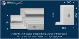 Endstück links mit Lüftungsgitter für direkte und indirekte Beleuchtung Dortmund 400+209