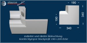 Inneres Eckelement zum Stuckprofil München 190+205 für direkte und indirekte Beleuchtung