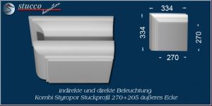 Äußeres Eckelement zum Stuckprofil für direkte und indirekte Beleuchtung München 270+205