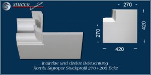 Inneres Eckelement zum Stuckprofil München 270+205 für direkte und indirekte Beleuchtung