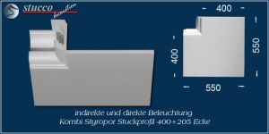 Inneres Eckelement zum Stuckprofil München 400+205 für direkte und indirekte Beleuchtung