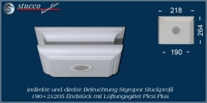 Endstück mit Lüftungsgitter für direkte und indirekte Beleuchtung München 190+2x205 Plexi Plus