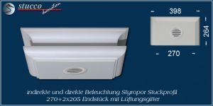 Endstück mit Lüftungsgitter für direkte und indirekte Beleuchtung München 270+2x205