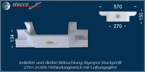 Verbindungsstück mit Lüftungsgitter für direkte und indirekte Beleuchtung Dortmund 270+2x209