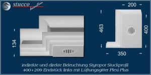 Endstück links mit Lüftungsgitter für direkte und indirekte Beleuchtung Dortmund 400+209 Plexi Plus