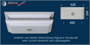 Endstück mit Lüftungsgitter für direkte und indirekte Beleuchtung München 400+2x205