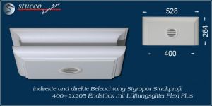 Endstück mit Lüftungsgitter für direkte und indirekte Beleuchtung München 400+2x205 Plexi Plus