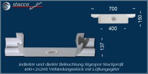 Verbindungsstück mit Lüftungsgitter für direkte und indirekte Beleuchtung München 400+2x205
