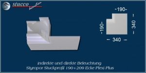 Inneres Eckelement zum Stuckprofil Dortmund 190+209 Plexi Plus für direkte und indirekte Beleuchtung