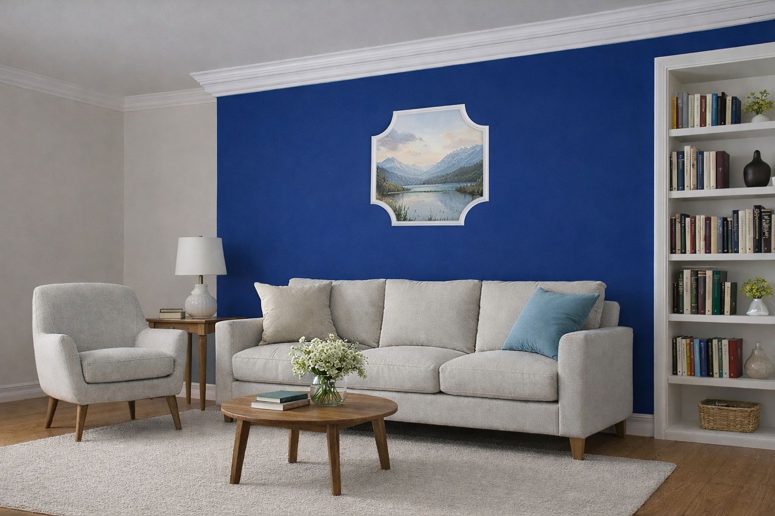 modernes Wohnzimmer mit kreativen Bilderrahmen aus Styropor Wandleisten modernes Wohnzimmer mit kreativen Bilderrahmen aus Styropor Wandleisten