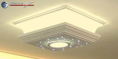 LED Stuckleuchte mit Sternenhimmel, LED-Panel und LED-Strip für warmweißes direktes und indirektes Licht